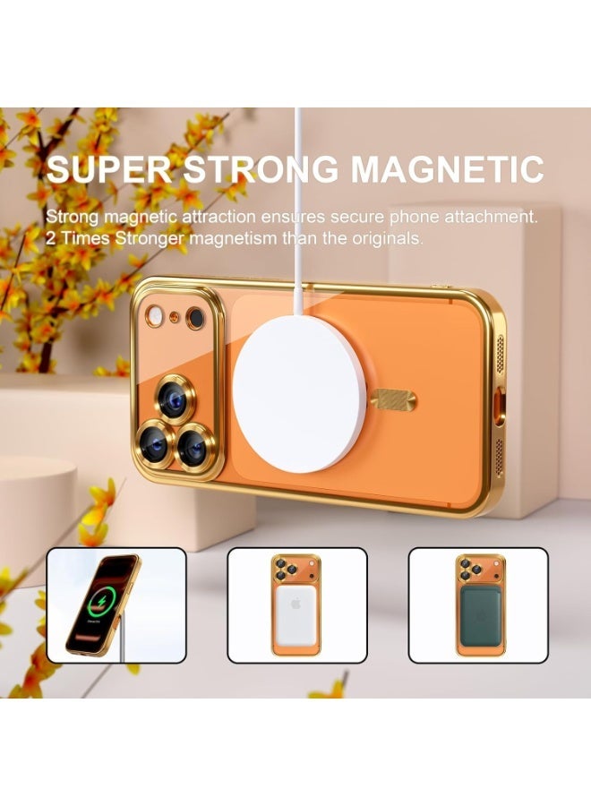 Magnetic Case for iPhone 17 Pro Max Compatible with MagSafe, [Anti-Yellowing] [Military-Grade Drop Protection] Full Camera Lens Protection, Plated Soft Flexible Transparent Phone Case for Women, Golden - Image 3