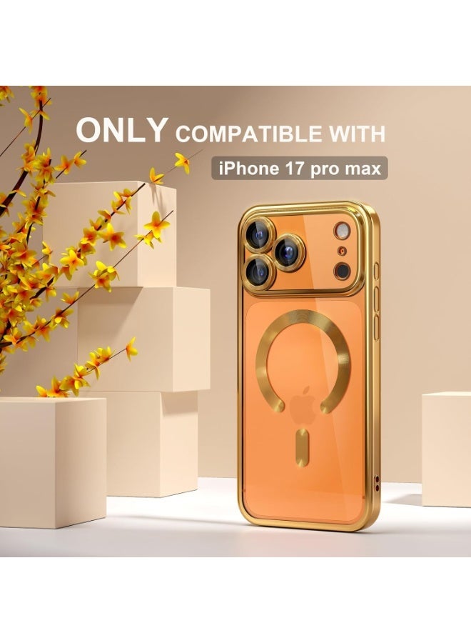 Magnetic Case for iPhone 17 Pro Max Compatible with MagSafe, [Anti-Yellowing] [Military-Grade Drop Protection] Full Camera Lens Protection, Plated Soft Flexible Transparent Phone Case for Women, Golden - Image 2
