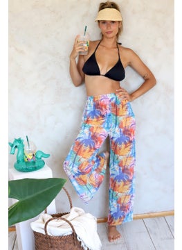 Hamur Dough Beach Pantalon Pareo Summer Closed Slit Elastic Chiffon Tulle Fabric High Waist Coconut Color  - Image 2