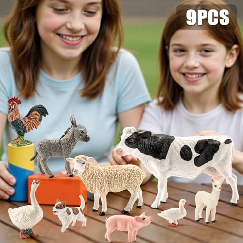 THINKBAY 9PCS Realistic Farm Animal Toys for Toddlers Educational Learning Plastic Farm Toy Animal Figure Set Playset Including Cow Sheep Pig Dog Figurines for Kid Valentines Day Gifts for Kids - Image 5