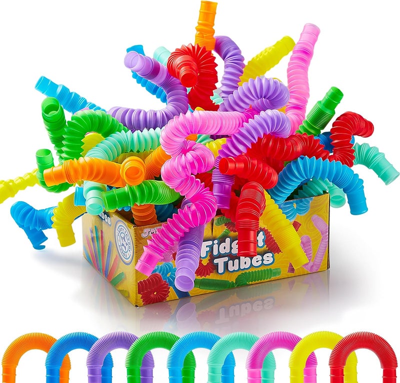 JOYIN 18 Pack Pop Tubes, Sensory Toys (Small) Fidget Toys Party Favors - 9 Colors, Creativity Learning & Fun for Kids - Perfect for Prizes Goodie Bags, Classroom School Reward - Image 1