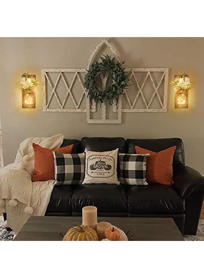NIBEMINENT Wall Decor Mason Jar Sconces - Home Decor Wall Art Hanging Design with Remote Control LED Fairy Lights and White Rose, Farmhouse Wall Decorations for Bedroom Living Room Lights Set of Two  - Image 5