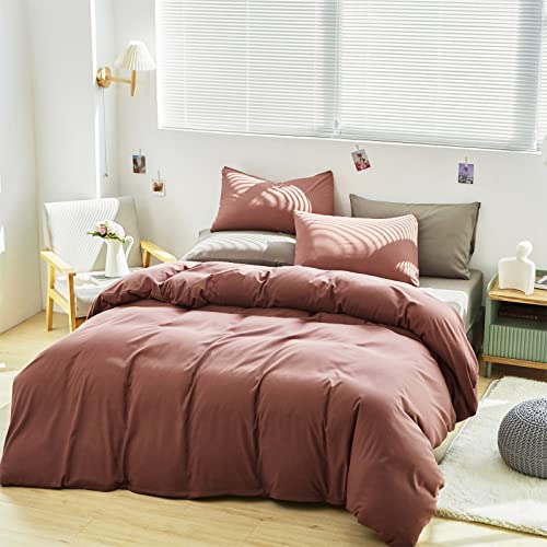 Cottonight Brick Red Comforter Queen Bedding Set - Full Solid Modern Blackish Red Blanket Quilts Soft Simple Breathable Comforter for Women & Men - Image 3