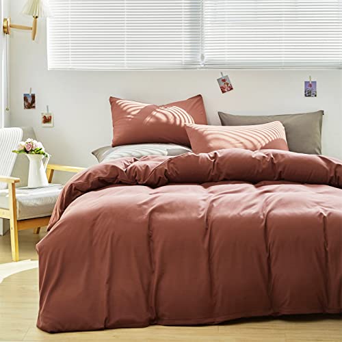 Cottonight Brick Red Comforter Queen Bedding Set - Full Solid Modern Blackish Red Blanket Quilts Soft Simple Breathable Comforter for Women & Men - Image 2
