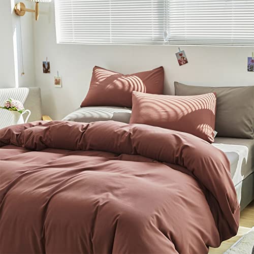 Cottonight Brick Red Comforter Queen Bedding Set - Full Solid Modern Blackish Red Blanket Quilts Soft Simple Breathable Comforter for Women & Men - Image 4
