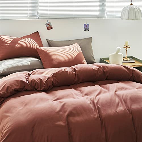 Cottonight Brick Red Comforter Queen Bedding Set - Full Solid Modern Blackish Red Blanket Quilts Soft Simple Breathable Comforter for Women & Men - Image 5