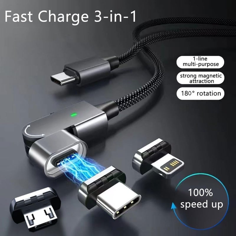 NALACAL كابل الشحن المغناطيسي الدوار 18O°، 3 في 1 USB-C إلى USB-C/Micro، لـ iPhone 16، 15، 14، iPad، MacBook Pro، Galaxy S22 (3.3 قدم) - Image 3