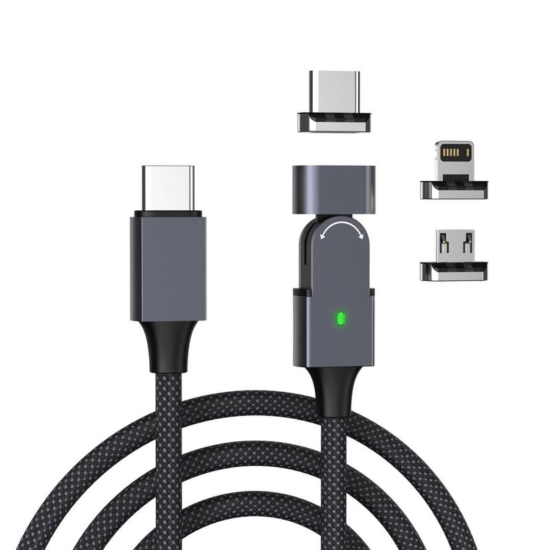 NALACAL كابل الشحن المغناطيسي الدوار 18O°، 3 في 1 USB-C إلى USB-C/Micro، لـ iPhone 16، 15، 14، iPad، MacBook Pro، Galaxy S22 (3.3 قدم) - Image 1