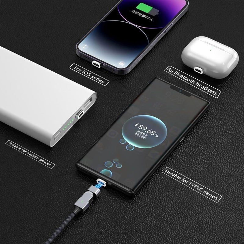 NALACAL كابل الشحن المغناطيسي الدوار 18O°، 3 في 1 USB-C إلى USB-C/Micro، لـ iPhone 16، 15، 14، iPad، MacBook Pro، Galaxy S22 (3.3 قدم) - Image 4