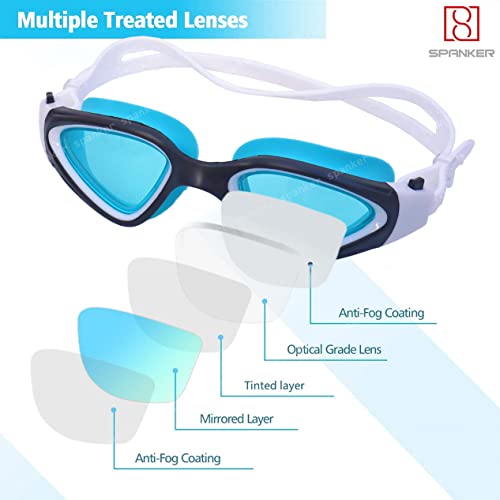 Spanker Ultra Design Anti Fog No Leaking UV Protection Wide View Swim Goggles For Women Men Adult, Aqua-Black SSTP - Image 2