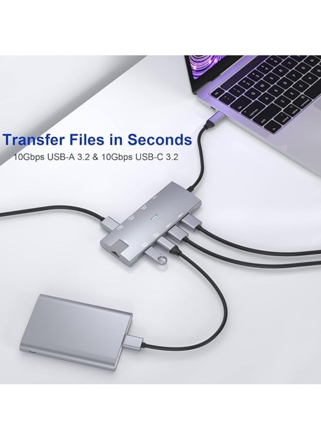إيروريكس محول USB C Hub مزدوج HDMI 4K@60 هرتز مع منفذ بيانات USB 3.2 Gen 2 بسرعة 10 جيجابت في الثانية، جيجابت إيثرنت، PD 100 وات، منفذ بيانات USB-C 3.2، محطة إرساء USB C لجهاز MacBook Pro/Air iPad Pro M2 M1، XPS، Chromebook  - Image 5