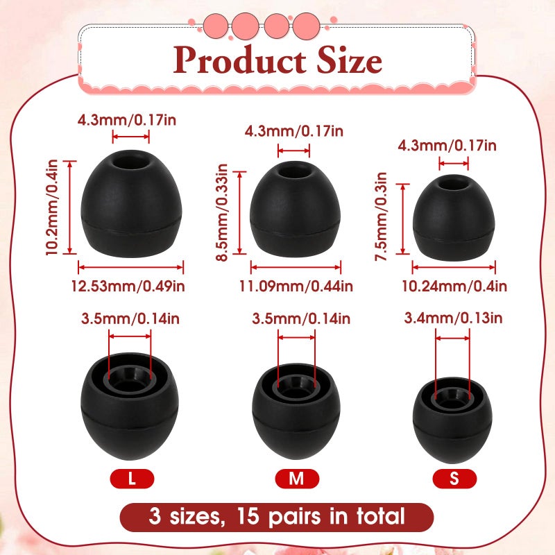 Hariendny 15 Pairs Silicone Ear Bud Replacement Pieces Earbuds Ear Tips Replacement Ear Bud Covers S/M/L Sizes Ear Gels Soft Earphones Earbuds Black Ear Cushion Ear Bud Tips Replacement Kit - Image 2