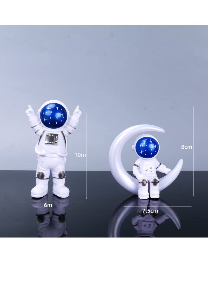 Astronaut Figurines Cake Topper Outer Space Birthday Cake Decoration Spaceman Model Display Miniature Astronaut Toys Set, Planet Rocket Pearl Balls and Star DIY Cake Toppers for Kids Party 4Pcs - Image 2