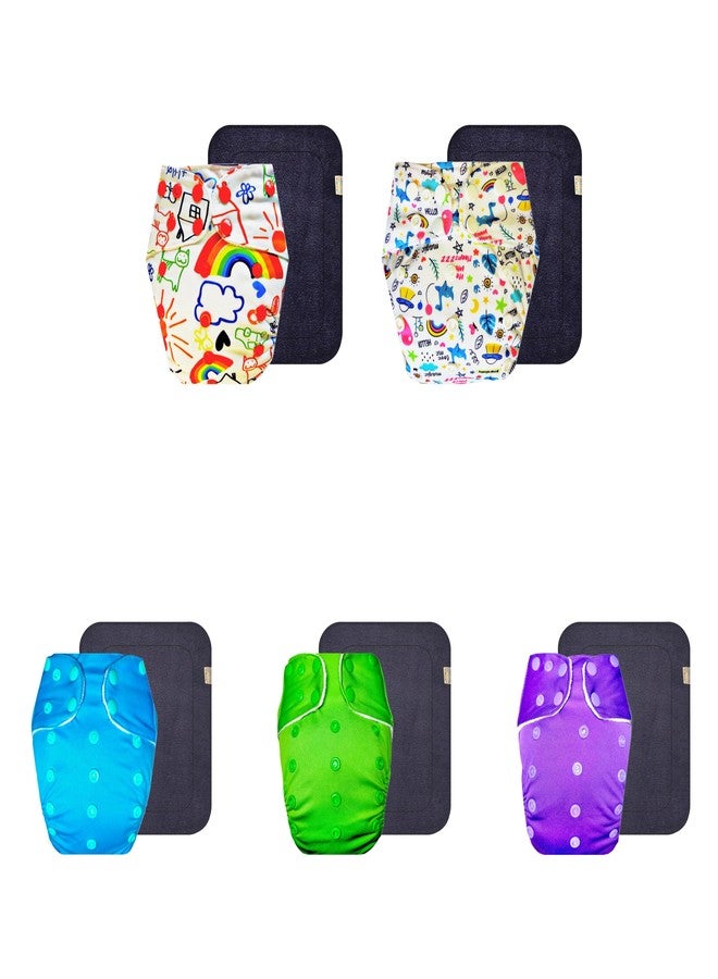 Dumbledo Premium Cloth Diaper with Gray Insert (Pack of 5) | Hypoallergenic | Reusable & Washable | Easy to Clean | Ideal for Toddlers | 3 Months - 3 Years | Unisex Baby - Image 1