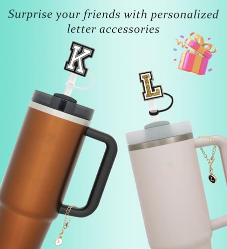 Nuozme （3 +3) 3PCS Nuozme Straw Cover 10mm For Stanley Tumbler Cup Reusable Straw Cap Topper with 3 Initial Letter Charms Accessories Name ID Personalized Handle Charm For Stanley 30&40 Oz Cup Tumbler - Image 5
