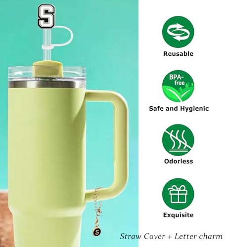 Nuozme （3 +3) 3PCS Nuozme Straw Cover 10mm For Stanley Tumbler Cup Reusable Straw Cap Topper with 3 Initial Letter Charms Accessories Name ID Personalized Handle Charm For Stanley 30&40 Oz Cup Tumbler - Image 4