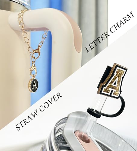 Nuozme （3 +3) 3PCS Nuozme Straw Cover 10mm For Stanley Tumbler Cup Reusable Straw Cap Topper with 3 Initial Letter Charms Accessories Name ID Personalized Handle Charm For Stanley 30&40 Oz Cup Tumbler - Image 3