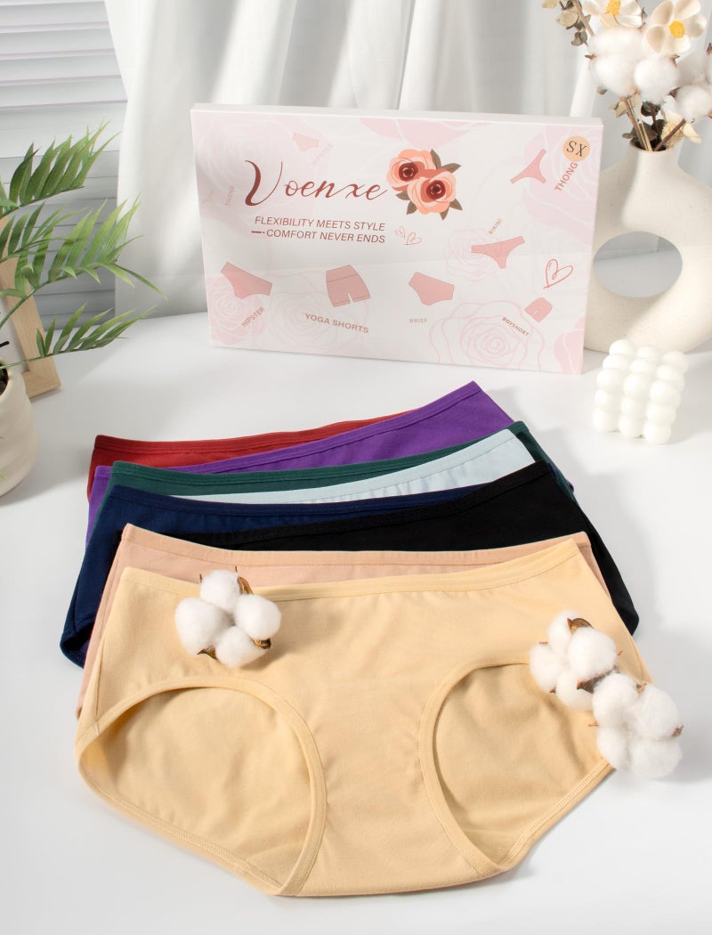 voenxe Women Underwear Cotton Hipster Breathable Bikini Full Coverage Panties Comfortable Low Rise Ladies Briefs 5 Pack - Image 2