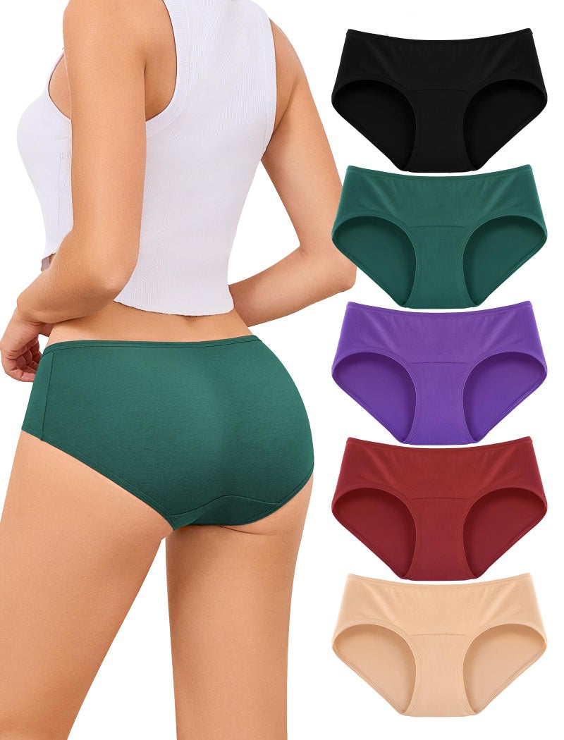 voenxe Women Underwear Cotton Hipster Breathable Bikini Full Coverage Panties Comfortable Low Rise Ladies Briefs 5 Pack - Image 1