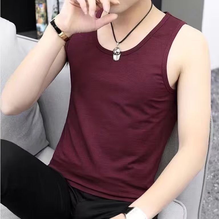 2024 Mens Cotton Tank Top Casual Sleeveless Tee Navy Blue-Vest  - Image 3