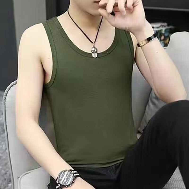 2024 Mens Cotton Tank Top Casual Sleeveless Tee Navy Blue-Vest  - Image 2
