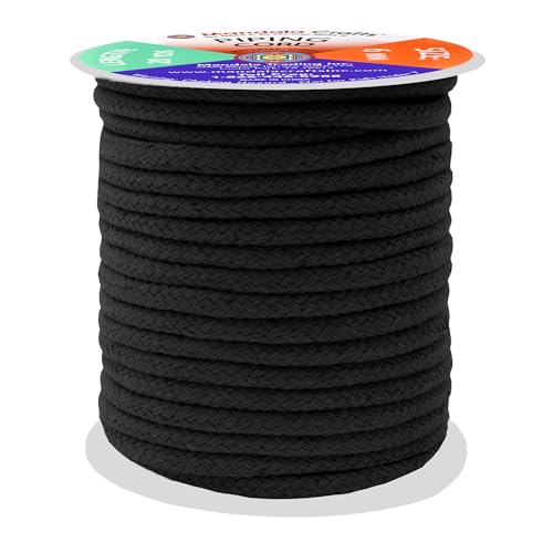 Mandala Crafts Black Soft Replacement Drawstring Cords for Sweatpants Bags - Piping Cord for Sewing Upholstery - 20 Yds 6mm Cotton Cording Macrame Rope Corset Strings - Image 1