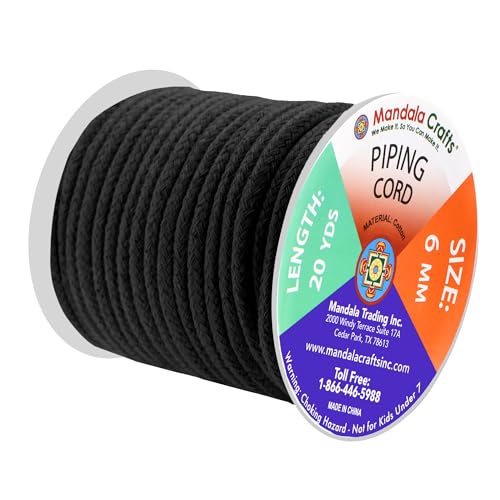 Mandala Crafts Black Soft Replacement Drawstring Cords for Sweatpants Bags - Piping Cord for Sewing Upholstery - 20 Yds 6mm Cotton Cording Macrame Rope Corset Strings - Image 2