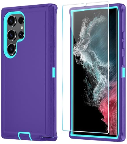 ONOLA Phone Case for Samsung Galaxy S22 Ultra Case with HD Screen Protector Heavy Duty Shockproof Dropproof 3Layer Cover Phone Case for Galaxy S22 Ultra 68PurpleSkyblue - Image 1