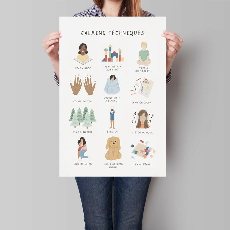uoyien Calming Corner Classroom Mental health Posters Feelings Calming Techniques Canvas Wall Art Boho Emotions Chart for Kids Prints Special Education Wall Decor for Office School 12x16in Unframed - Image 2