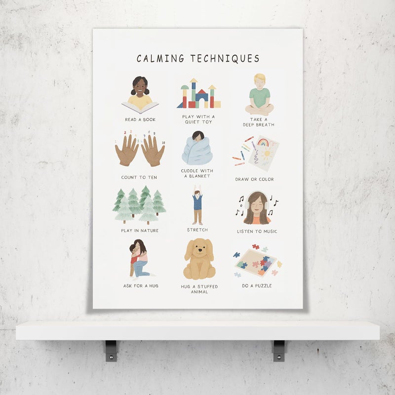 uoyien Calming Corner Classroom Mental health Posters Feelings Calming Techniques Canvas Wall Art Boho Emotions Chart for Kids Prints Special Education Wall Decor for Office School 12x16in Unframed - Image 3