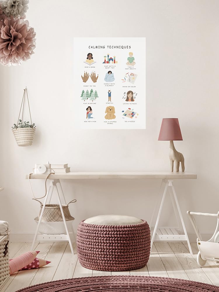 uoyien Calming Corner Classroom Mental health Posters Feelings Calming Techniques Canvas Wall Art Boho Emotions Chart for Kids Prints Special Education Wall Decor for Office School 12x16in Unframed - Image 5