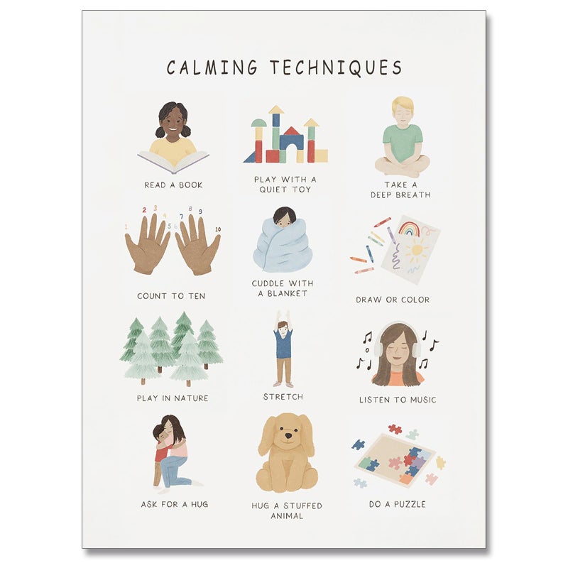 uoyien Calming Corner Classroom Mental health Posters Feelings Calming Techniques Canvas Wall Art Boho Emotions Chart for Kids Prints Special Education Wall Decor for Office School 12x16in Unframed - Image 1