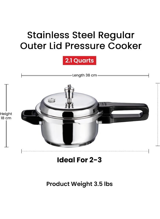 VINOD 2.0Liters 18/8 Stainless Steel Pressure Cooker 2 Litres Silver - Image 3