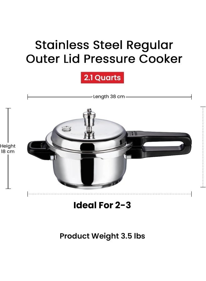 VINOD 2cm Vinod Stainless Steel Pressure Cooker 2 L, Also use as Deep Frypan, Sandwich Bottom, Induction & Gas Compatible, ISI and CE certified, Silver silver - Image 3
