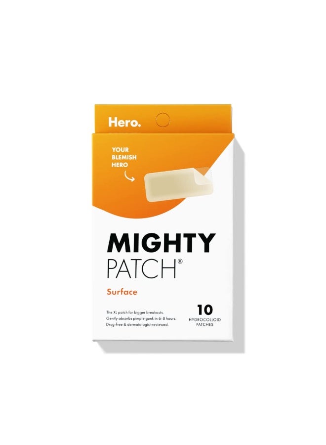 Mighty Patch Surface Large Pimple Patches for Face from Hero Cosmetics, Acne Spot for Body, Cheek, Forehead, and Chin, Pimple Stickers, Hydrocolloid Covers, Vegan-friendly, 10 Count - Image 1