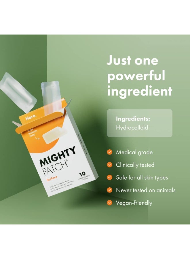 Mighty Patch Surface Large Pimple Patches for Face from Hero Cosmetics, Acne Spot for Body, Cheek, Forehead, and Chin, Pimple Stickers, Hydrocolloid Covers, Vegan-friendly, 10 Count - Image 2