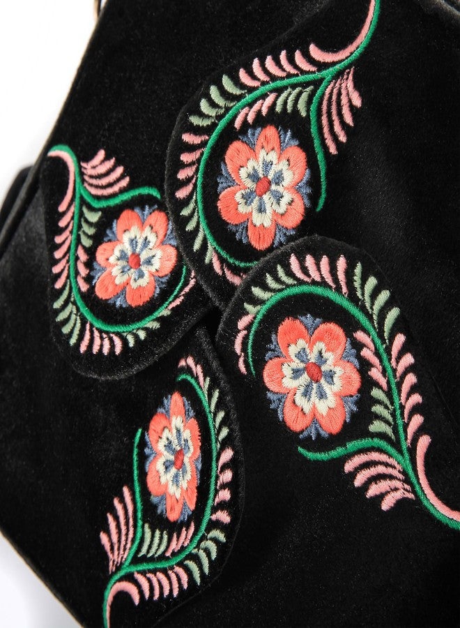 SILKAREA Crossbody Purse for Women Small Crossbody Bags Trendy Embroidered Velvet Shoulder Handbags with Adjustable Strap (Black) - Image 2