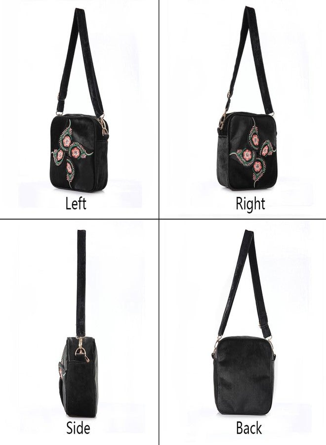 SILKAREA Crossbody Purse for Women Small Crossbody Bags Trendy Embroidered Velvet Shoulder Handbags with Adjustable Strap (Black) - Image 5