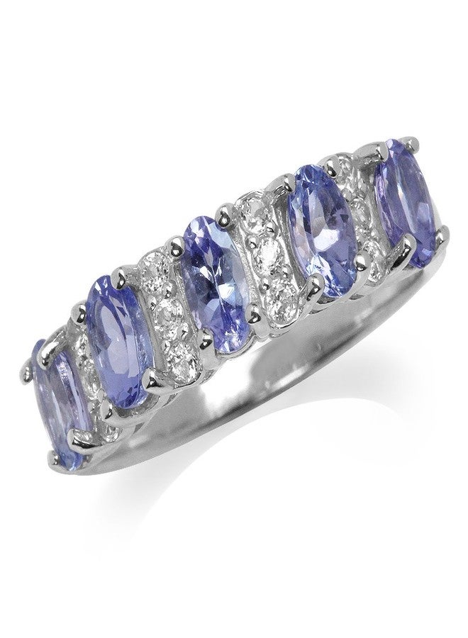 Silvershake 1.3ct. 5 Stone Genuine Tanzanite and White Topaz 925 Sterling Silver Ring Size 8.5 - Image 1