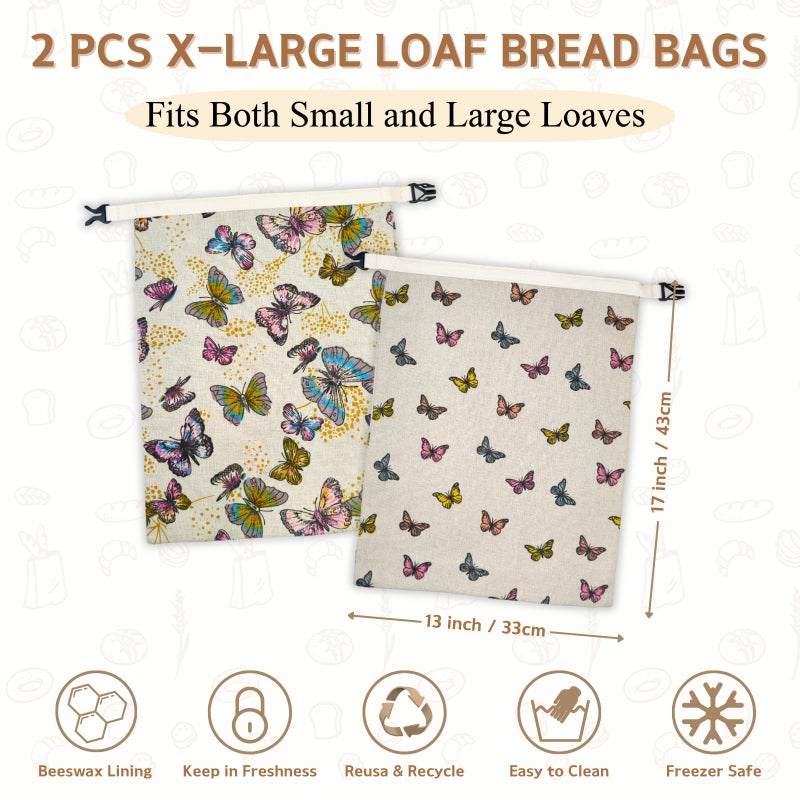 BYTTME 2 Pack Beeswax Bread Bags for Homemade Bread with Zipper, Large 13x17'' Reusable Beeswax Sourdough Bread Storage Bag, Keep Loaves Fresh Longer, Freezer Safe & Airtight, Natural, Zero Waste - Image 3