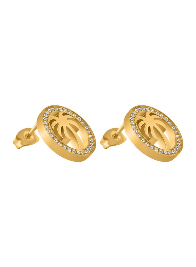 بالم انجلز Traccia Yellow Gold Plated Stainless Steel Stud Earrings for Women
