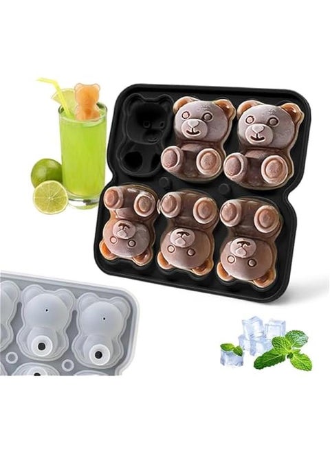 3D Bear Ice Cube Mold, Large Ice Cube Tray with Lid for Cocktail Whiskey Bourbon, Teddy Bear Ice Cube Trays for Freezer Fun Shape, Big Ice Molds Cute Candies Chocolate Mold, Black