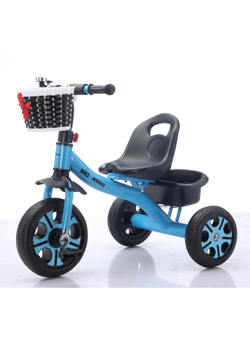 MG Kids Tricycle with Basket & Rear Storage | 3-Wheel Bike for 2-5 Years Toddlers | Durable Steel Frame | Anti-Slip Pedals | Comfortable Seat with Backrest | Bell & Accessories | Indoor & Outdoor Ride-On Toy- Blue - Image 1