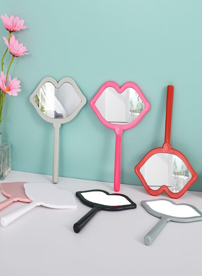 Lasenersm Pink Lip-Shaped Travel Handheld Mirror, 4.72"L x 6.3"W, Frameless Glass with Pink Plastic Handle - Image 4