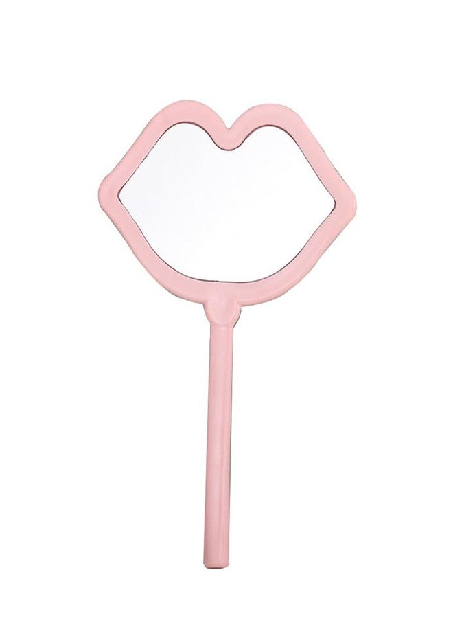 Lasenersm Pink Lip-Shaped Travel Handheld Mirror, 4.72"L x 6.3"W, Frameless Glass with Pink Plastic Handle - Image 1