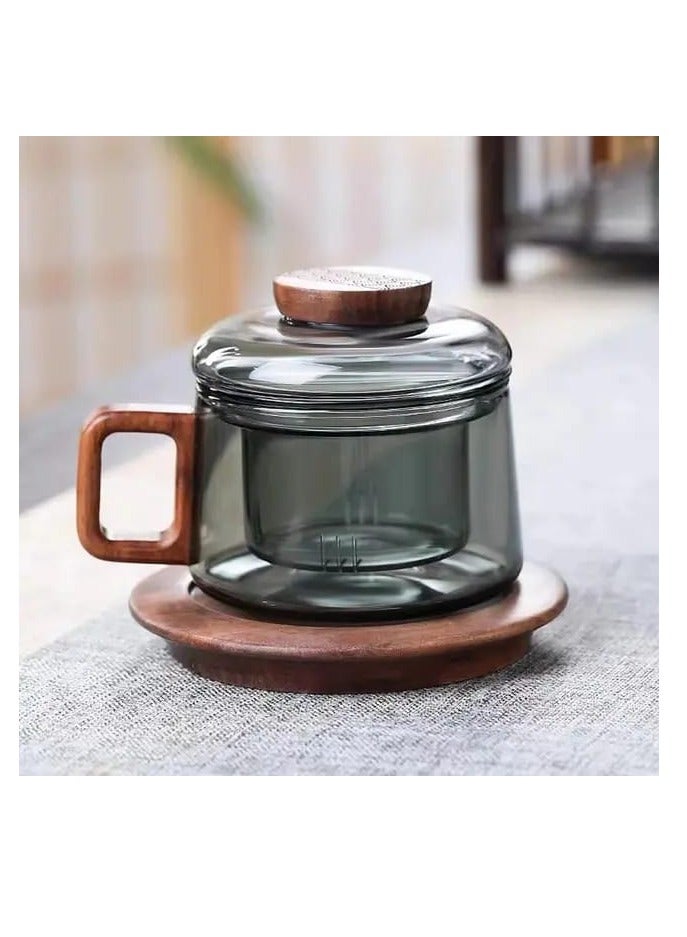 Liying 1Pcs Borosilicate Glass Coffee Cup with Infuser and Lid /150ml for Tea, Milk, Coffee, Juice, Stovetop Safe #Black  - Image 3