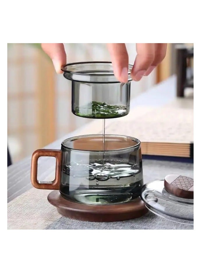 Liying 1Pcs Borosilicate Glass Coffee Cup with Infuser and Lid /150ml for Tea, Milk, Coffee, Juice, Stovetop Safe #Black  - Image 5