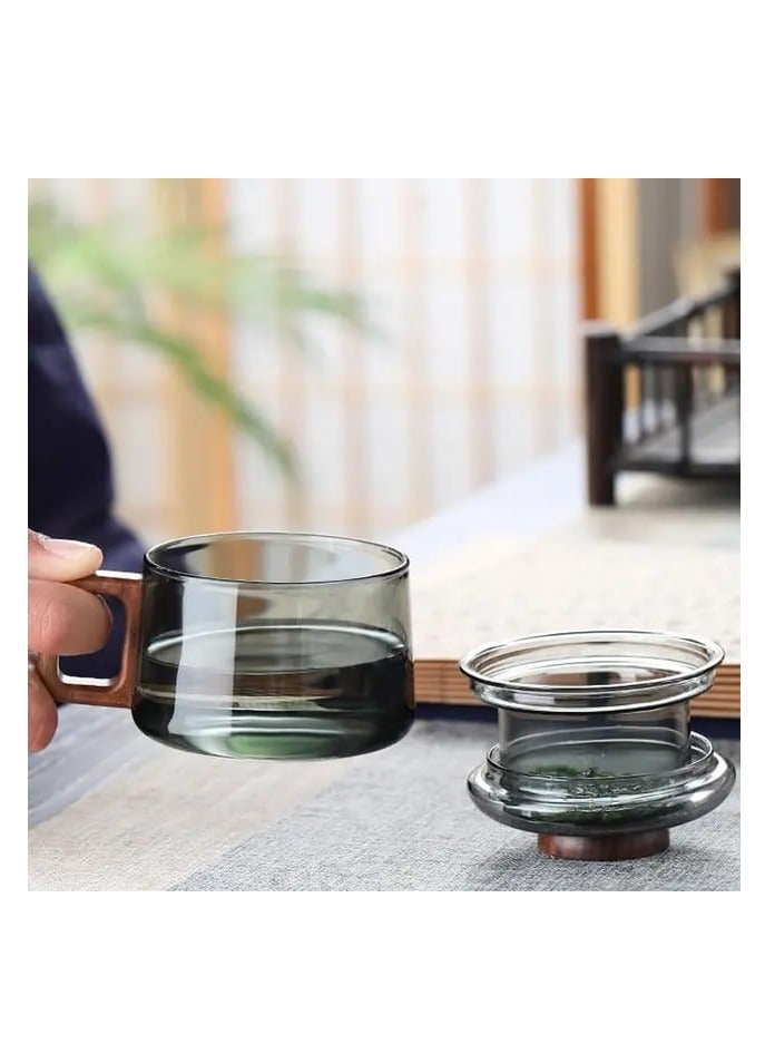 Liying 1Pcs Borosilicate Glass Coffee Cup with Infuser and Lid /150ml for Tea, Milk, Coffee, Juice, Stovetop Safe #Black  - Image 2