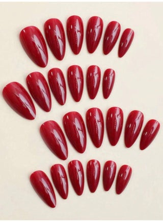 أظافر صناعيه  حمراء لامعة شكل لوزي طويلة 24 قطعة – أظافر صناعية قابلة لإعادة الاستخدام للنساء اظافر صناعية - view 2