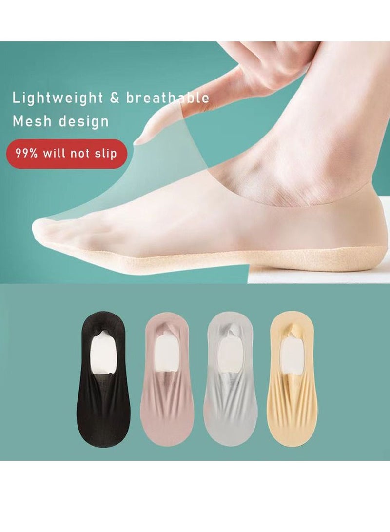 Joychic 4 Pairs women Invisible socks thin socks Ice silk skin tone cotton nylon low cut liner non slip hidden Invisible for flats boat sneaker womens no show  - Image 1